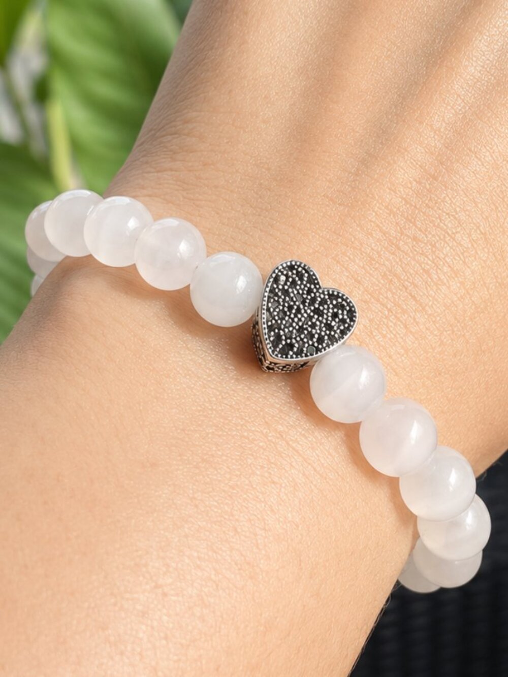Selenite Bracelet with S925 Sterling Silver Heart Charm | 6.5"